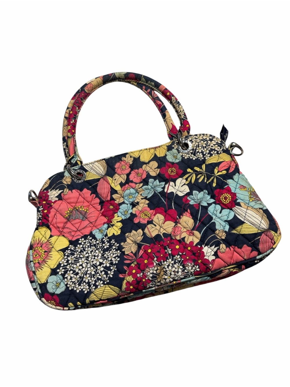 Vera Bradley Navy Floral Quilted Satchel with Multicolor Blooms